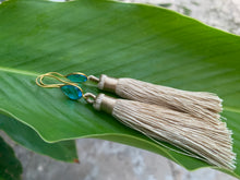 Load image into Gallery viewer, Light Brown Tassel Blue Topaz Statement Dangle Earrings