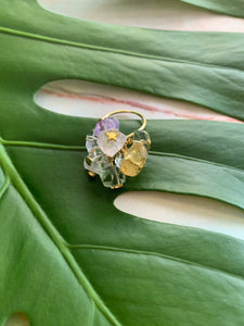 Multi-Gem: Citrine, Purple Amethyst, Quartz, Rose Quartz, Herkimer Diamond Statement 6.5 Ring