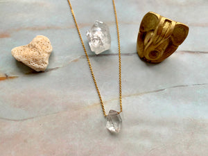 Double Terminated Herkimer Diamond Healing Crystal Gold Necklace 0.4