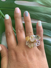 Load image into Gallery viewer, Multi-Gem: Citrine, Purple Amethyst, Quartz, Rose Quartz, Herkimer Diamond Statement 6.5 Ring