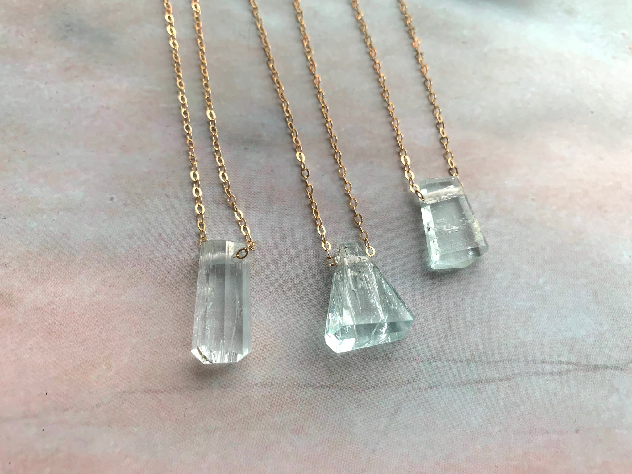 Raw Aquamarine Gemstone Healing Crystal Gold Filled Pendant Necklace