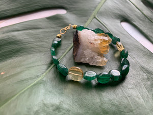 Green Strawberry Quartz Healing Crystal Gemstone Beads Gold Bracelet