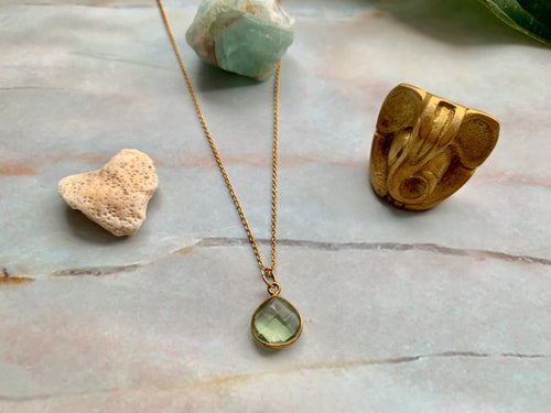 Dainty Green Amethyst Healing Crystal Gemstone Gold Filled Necklace