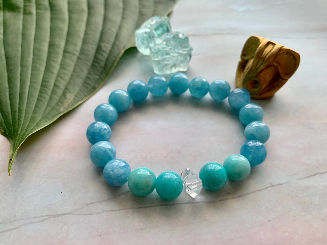 Aquamarine Amazonite Herkimer Diamond Healing Crystal Bracelet