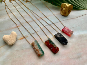 Pick Your Color Natural Shape Agate Gold Plated Pendant Necklace
