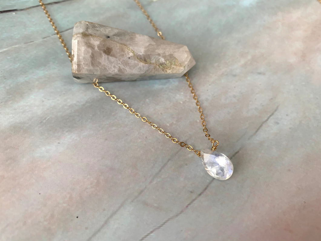 Grade AA Pear Shape Moonstone Healing Crystal Necklace