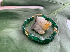 Green Strawberry Quartz Healing Crystal Gemstone Beads Gold Bracelet