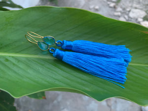 Royal Blue Tassel Blue Topaz Statement Dangle Earrings