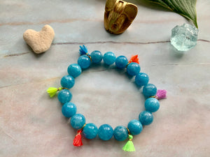 Aquamarine Healing Crystal Gemstone & Super Tiny Tassels Bracelet