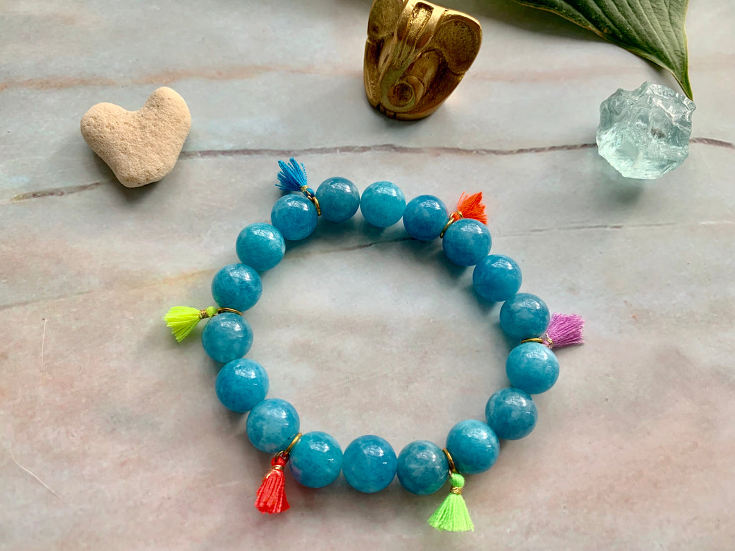 Aquamarine Healing Crystal Gemstone & Super Tiny Tassels Bracelet
