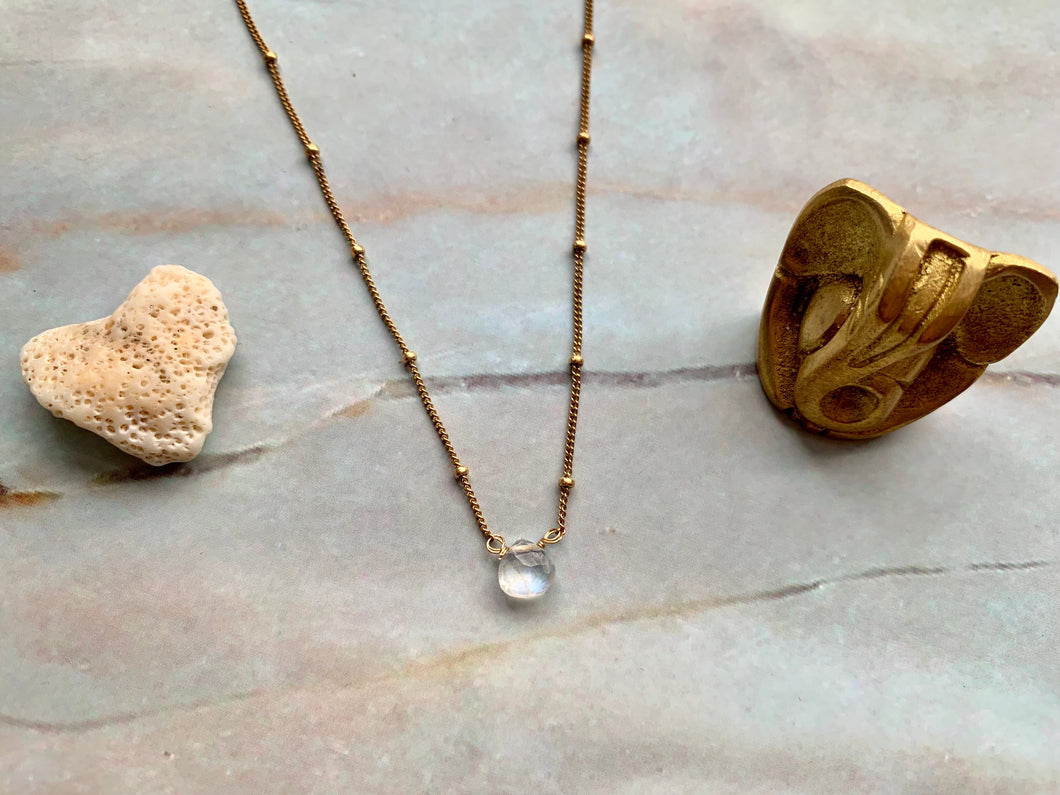 Dainty Moonstone Healing Crystal Gemstone Gold Filled Satellite Chain Necklace