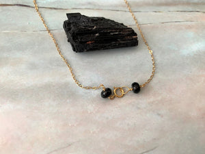 Black Tourmaline Gemstone Healing Crystal Gold Filled Necklace