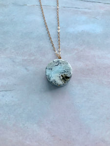 Natural Raw Larimar Gemstone Coin Pendant Necklace