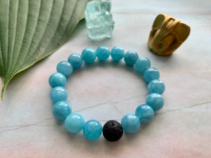 Aquamarine Healing Crystal Gemstone & Lava Bead Bracelet