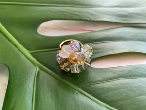 Multi-Gem: Citrine, Purple Amethyst, Quartz, Rose Quartz, Herkimer Diamond Statement 7.5 Ring
