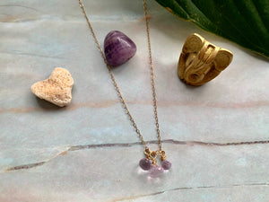 Dainty 3 Amethyst Healing Crystal Gemstones Gold Filled Necklace