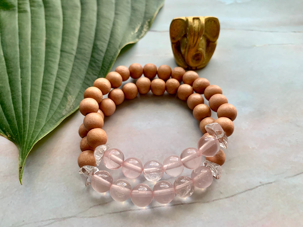 Rose Quartz Healing Crystal & Sandalwood Beads Bracelet