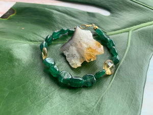 Green Strawberry Quartz Healing Crystal Gemstone Beads Gold Bracelet