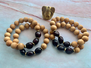Garnet Healing Crystal Gemstone Nuggets & Sandalwood Beads Bracelet