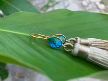 Load image into Gallery viewer, Light Brown Tassel Blue Topaz Statement Dangle Earrings