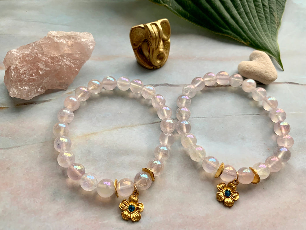 Angel Aura Quartz Healing Crystals Flower Charm Bracelet