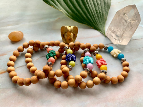 8mm Jade Sandalwood Elephant Good Luck Charm Bracelet