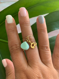 Gold Elephant Blue Peruvian Dainty Size 3.5 Knuckle Ring