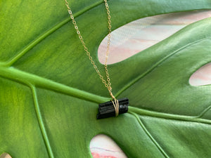 Raw Black Tourmaline Gemstone Healing Crystal Gold Filled Necklace