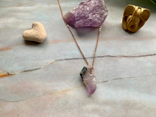 Load image into Gallery viewer, Raw Geode Amethyst Gemstone Healing Crystal Rose Gold Plated Pendant Necklace 10