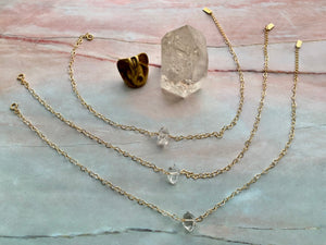 Raw Herkimer Diamond Gemstone Healing Crystal Gold Filled Heart Choker Necklace