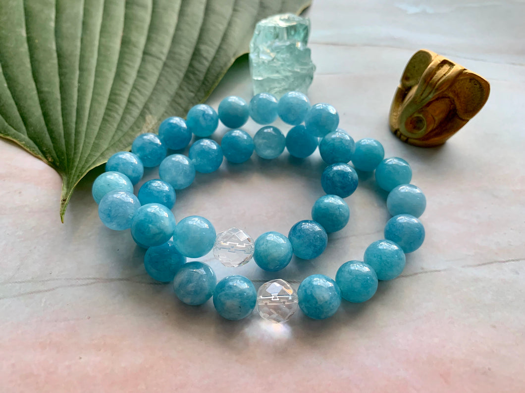 Aquamarine & Quartz Healing Crystal Gemstone Bracelet