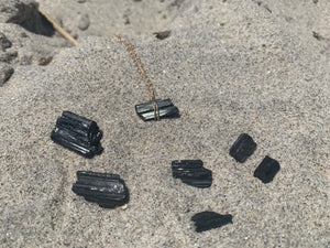 Raw Black Tourmaline Gemstone Healing Crystal Gold Filled Necklace