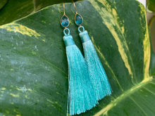 Load image into Gallery viewer, Light Blue Tassel Blue Topaz Statement Dangle Earrings