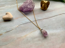 Load image into Gallery viewer, Raw Amethyst Gemstone Healing Crystal Gold Filled Pendant Necklace 0.1
