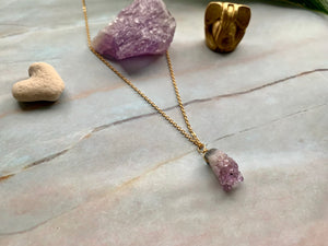Raw Amethyst Gemstone Healing Crystal Gold Filled Pendant Necklace 0.1