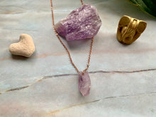 Load image into Gallery viewer, Raw Geode Amethyst Gemstone Healing Crystal Rose Gold Plated Pendant Necklace 0.8