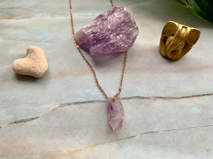Raw Geode Amethyst Gemstone Healing Crystal Rose Gold Plated Pendant Necklace 0.8
