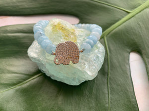 Aquamarine Gemstone Crystal Sparkly Silver Elephant Charm Bracelet