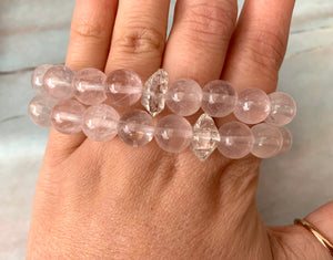 Clear Rose Quartz & Herkimer Diamond Healing Crystals Bracelet