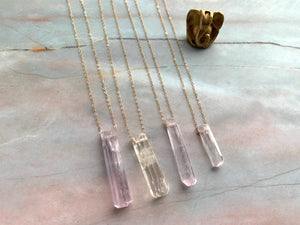 Raw Lavender Kunzite Gemstone Healing Crystal Gold Filled Pendant Necklace