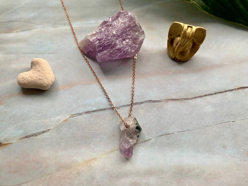 Raw Geode Amethyst Gemstone Healing Crystal Rose Gold Plated Pendant Necklace 10