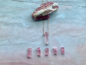 Raw Pink Tourmaline Gemstone Healing Crystal Gold Filled Necklace