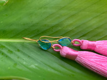 Load image into Gallery viewer, Hot Pink Tassel Blue Topaz Statement Dangle Earrings
