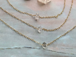 Raw Herkimer Diamond Gemstone Healing Crystal Gold Filled Heart Choker Necklace