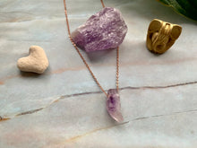 Load image into Gallery viewer, Raw Geode Amethyst Gemstone Healing Crystal Rose Gold Plated Pendant Necklace 0.8