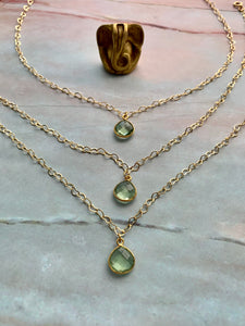 Green Amethyst Healing Crystal Gold Filled Heart Choker Necklace