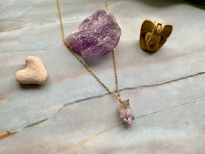 Raw Amethyst Gemstone Healing Crystal Gold Filled Pendant Necklace 0.6