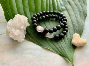 8mm Black Onyx and Raw Lavender Kunzite Healing Crystal Bracelet