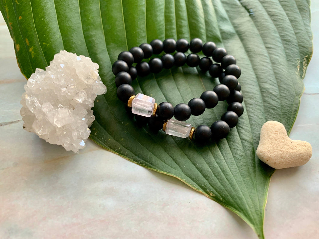 Rose Quartz, Black Onyx, 925 Silver Bracelet Stack | LOVE & PROTECTION Healing  Crystal Beaded Bracelets – mAgnetico INT