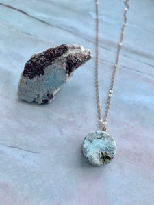 Natural Raw Larimar Gemstone Coin Pendant Necklace